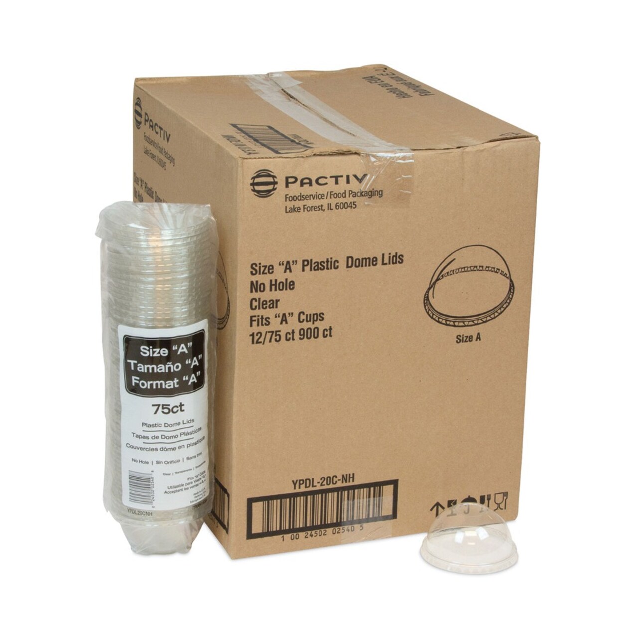 Pactiv Corp. EarthChoice Strawless RPET Lid Dome Lid fits 12 oz. to 24 oz. A Cups - Clear (900/Carton)
